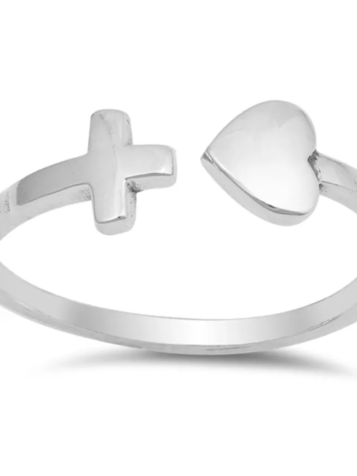 Sterling Silver Heart Cross Ring, Catholic Ring, Christian Ring, First Communion Gift, Confirmation Gift, Religious Ring, cross toe ring