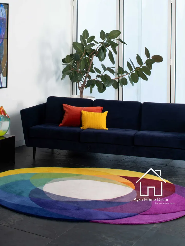Multi Ribo Round Shape Colourful rug Handmade Area Rug Hand Tuft Rugs Modern Rugs for Living Room Rugs Bedroom rug Designer Area Rug