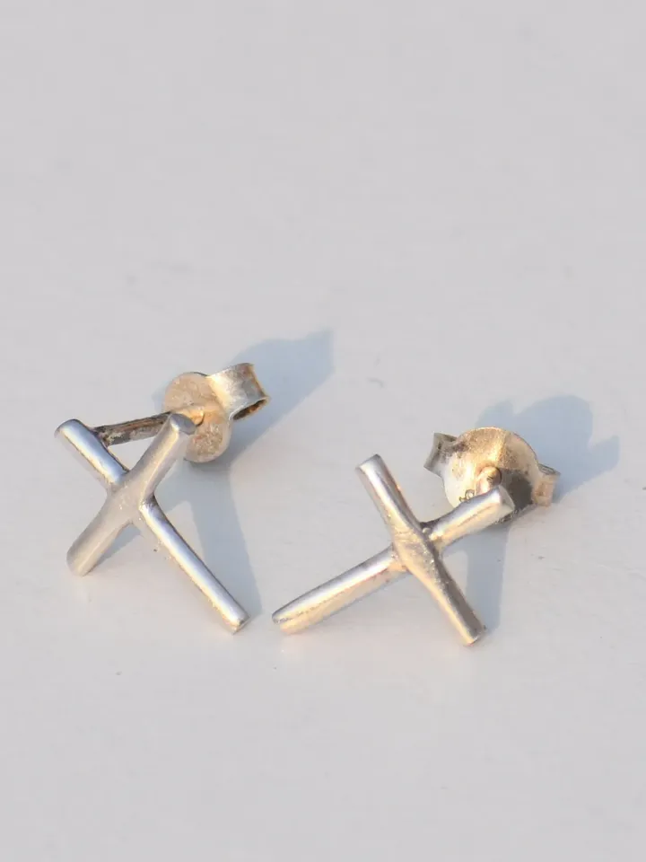 Christian Symbol Earrings, 925 Sterling Silver Earrings Studs, Dainty Studs, Boho Jewelry, Prayer Studs, Gift For Her, Silver Unique Studs
