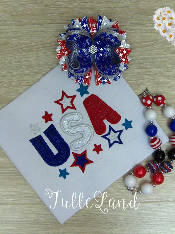 4th of July USA applique Machine embroidery design
