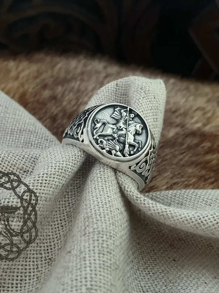 Saint George Ring, George the Victorious, Dragon Slayer Ring, Sterling Silver Saint George Ring, Slavic Jewelry