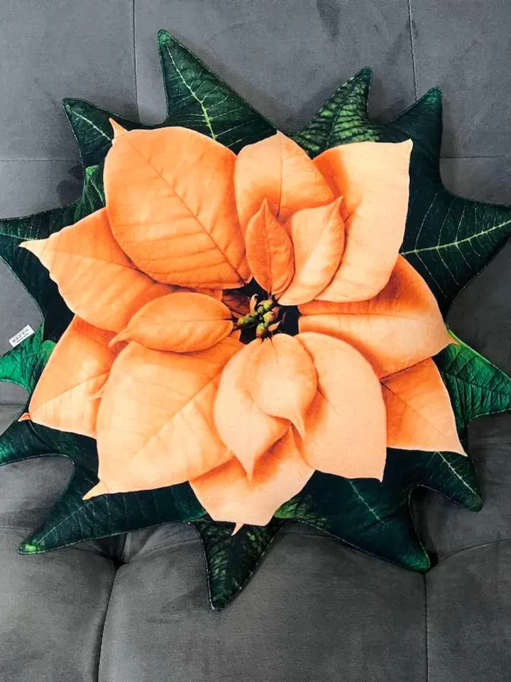 orange Poinsettia pillow / poinsettia cushion / christmas pillow / christmas decoration / plant pillow / poinsettia flower