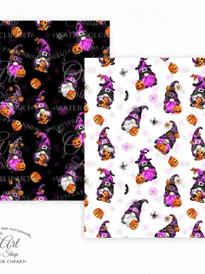 Download Seamless patterns. Halloween gnomes. Happy holidays. Cute characters pink