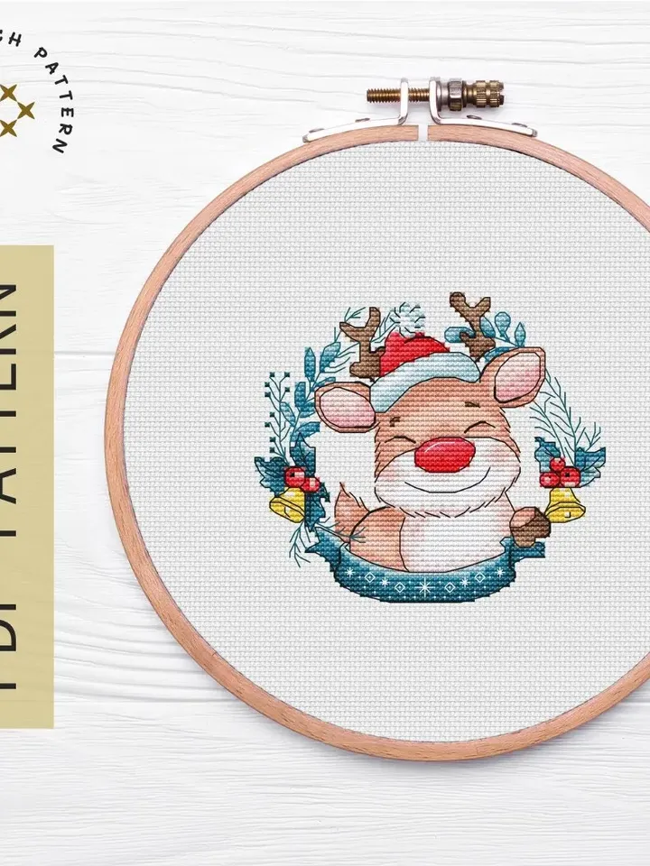 Cute Deer Cross Stitch Pattern PDF, Christmas Counted Cross Stitch ...