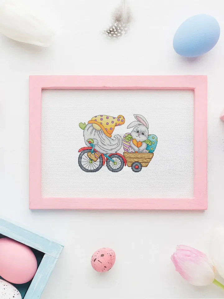 Easter Gnome Cross Stitch Pattern PDF, Easter Bunny Embroidery Pattern PDF, Modern cross stitch, Pdf Pattern