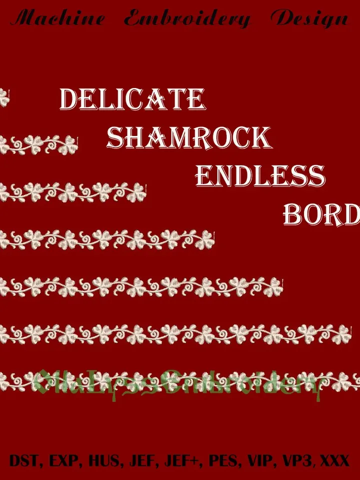 Delicate shamrock endless border embroidery design