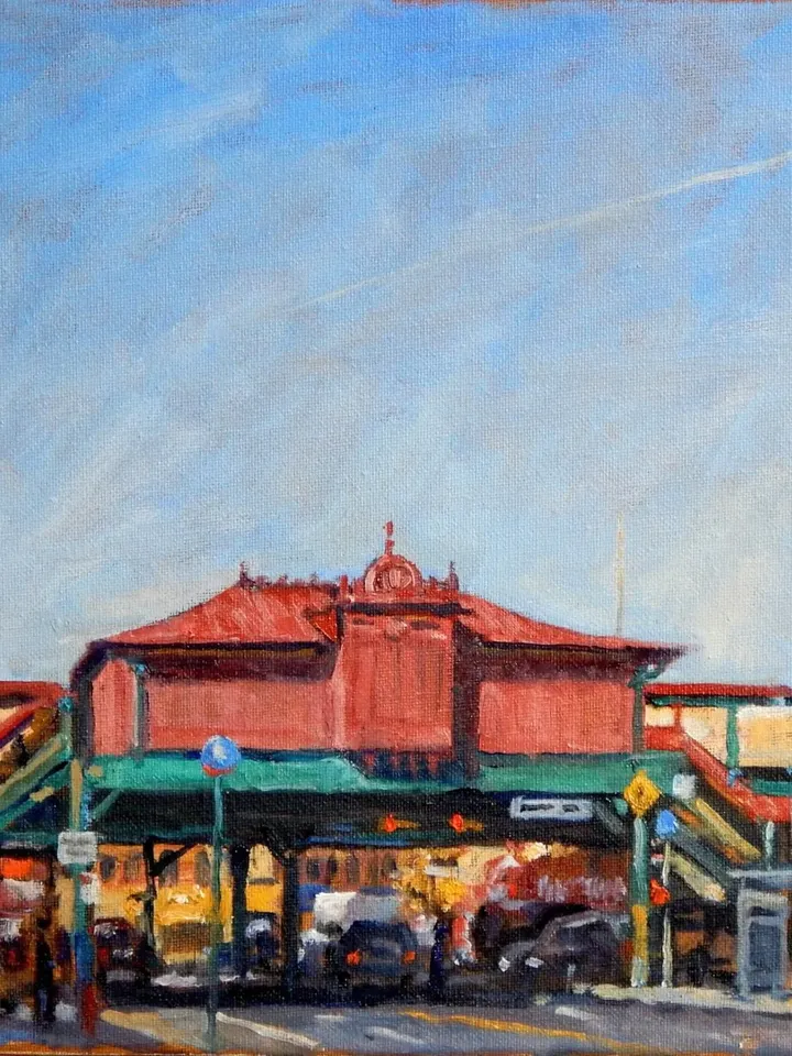 Original New York City Landscape Painting -207th Street Subway Station/NYC - 12x12 Oil on Canvas, NYC Urban Impressionist Cityscape
