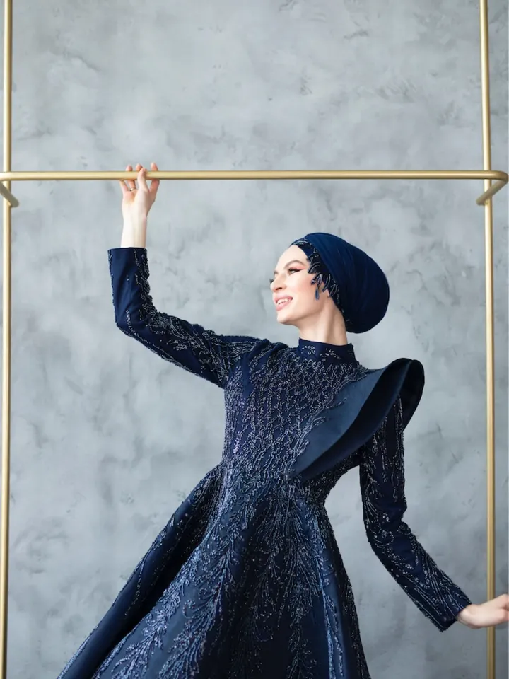 AHUNARE HIJAB - Taçmina Navy Blue Handwork   Wedding Dress, Muslim Evening Gown, Nikah, Islamic Wedding, Engagement, Bridesmaid,