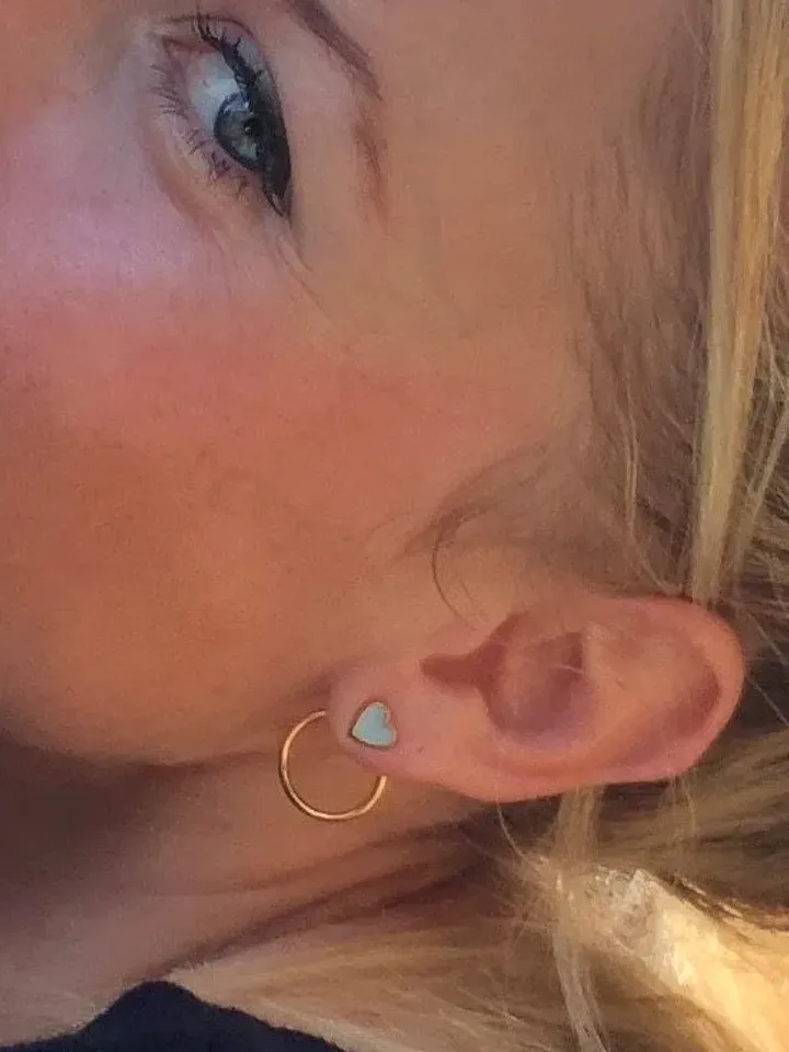 Tiny Heart Studs with Enamel, Girlfriend Earrings Minimalist Gold Ear Jackets, Dainty Turquoise or Black Stud Earring, Double Sided Earring