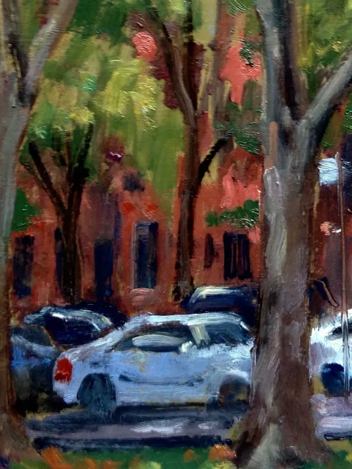 12x15 New York Cityscape Painting - Jefferson Park/Harlem NYC - Oil on Panel, Plein Air Impressionist Fine Art, Signed Original Landscape