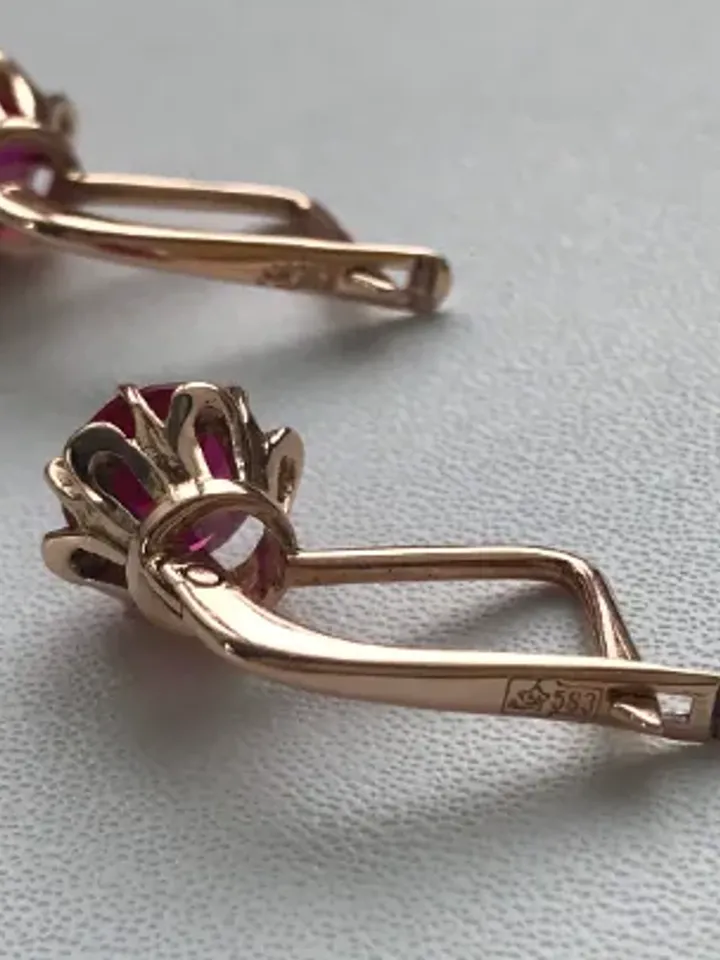 Graceful 14K Original Earrings USSR 583 Rose Gold with beautiful pattern Vintage Soviet Retro Russian Women's jewelry