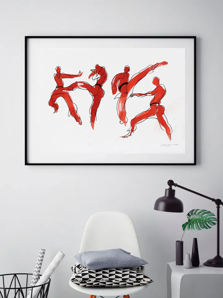 Martial Arts. Original watercolor. Watercolor painting. Karate watercolor.Martial arts watercolor.Figurative art.Huge watercolor.Karate Art