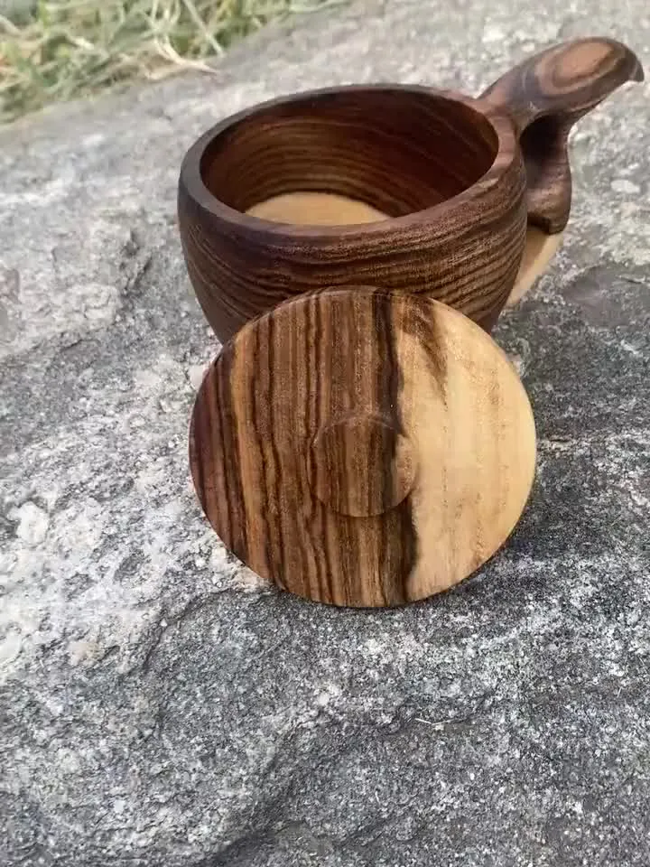 Handcarved Wood Kuksa with Lid, Wooden Coffee Mug, Scandinavian Cup, Camping Mug