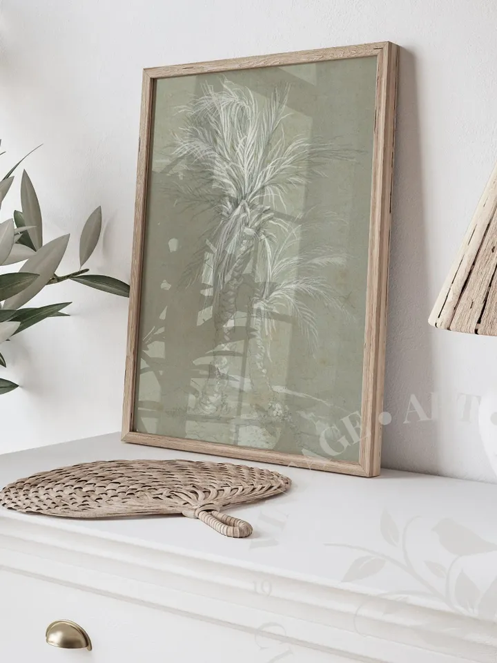 Vintage Tropical Palm Leaves Print, Tree Sketch Botanical Banana Leaf Drawing PRINTABLE, Rustic Wall Art Digital | 49