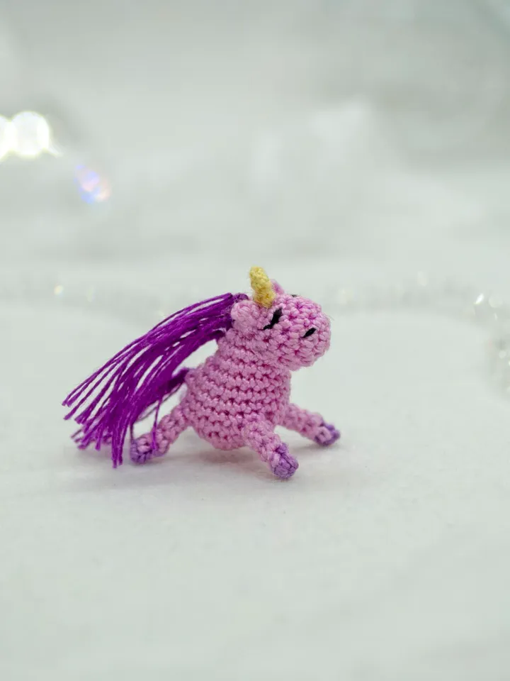 Tiny Pink UNICORN with lilac mane Crochet Unicorn Fairy miniature pony Micro toy for Mini Blythe Mini horse for Doll