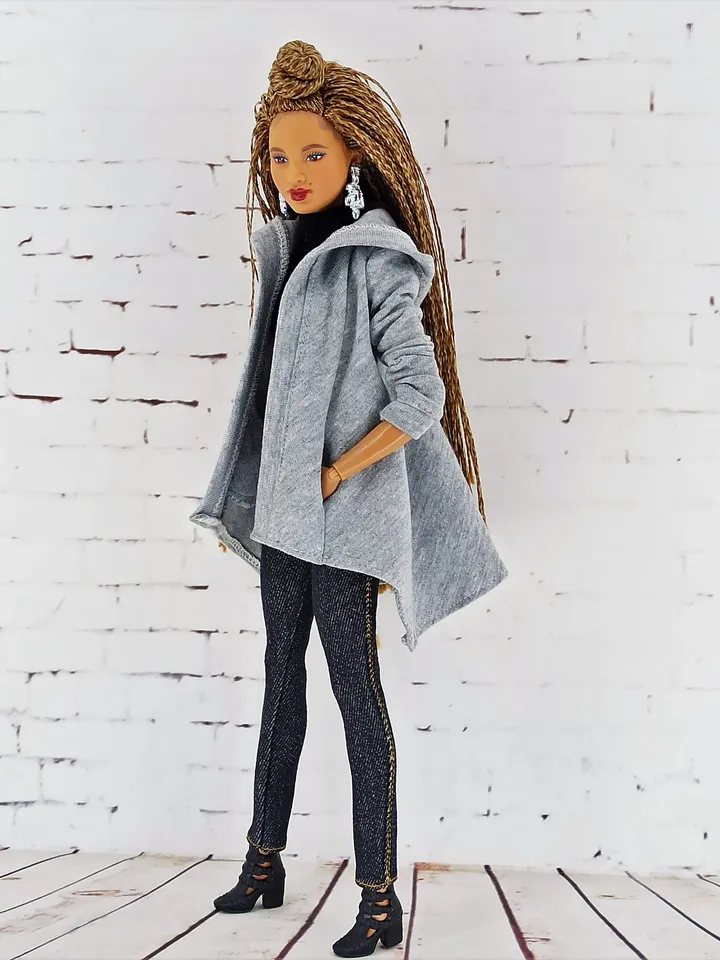 Set of jeans, bodysuit and cape with hood