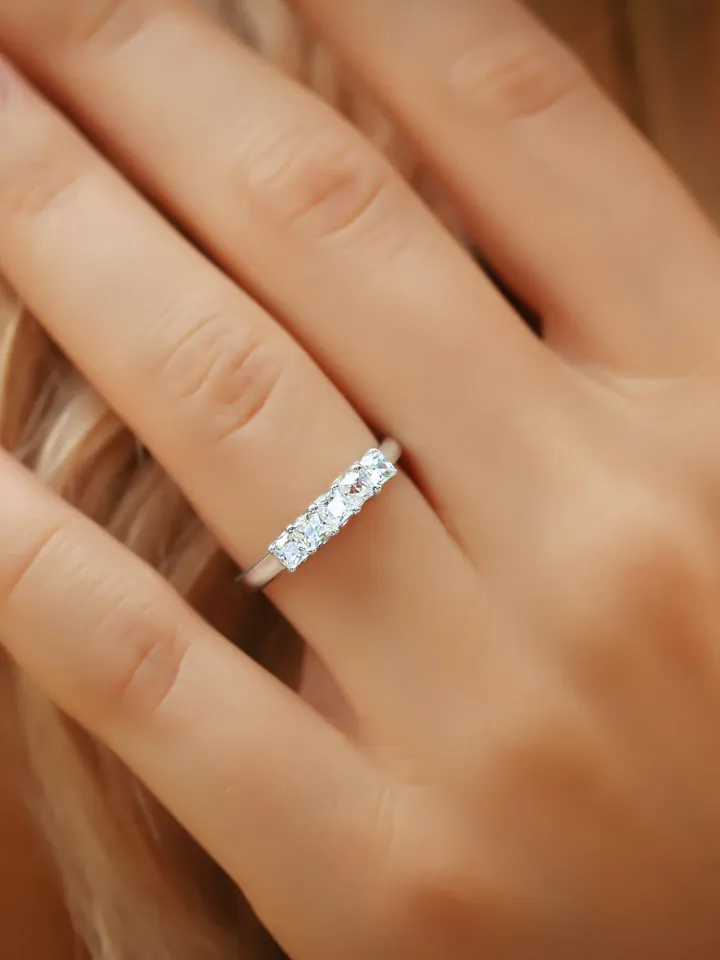 PRINCESS CUT RING | 5 Stone Diamond Ring | Princess Cut Moissanite Gold Ring |14k Solid Gold Cut Diamond Ring | Gift For Wedding