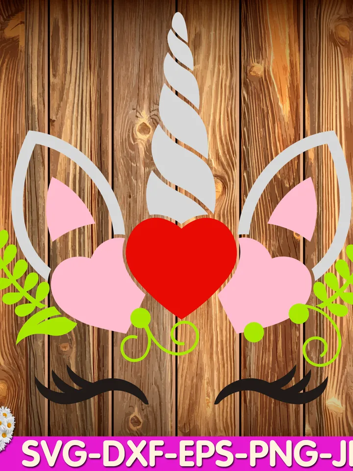 Valentine Unicorn Face with Hearts Unicorn Flover Love Unicorn digital design Cricut svg dxf eps png ipg pdf, cut file