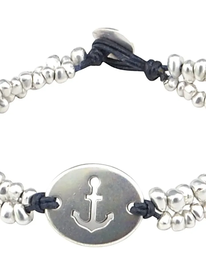 Silver Anchor Bracelet, Beaded Bracelet Anchor Charm, Bracelet Femme Bracelet Beads, Stacking Bracelet Anchor Charm, Girlfriend Gifts