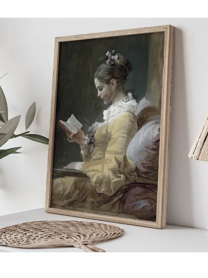 Girl Reading Book Vintage Portrait Oil Painting, Printable Artwork, Downloadable Wall Art Decor | 40
