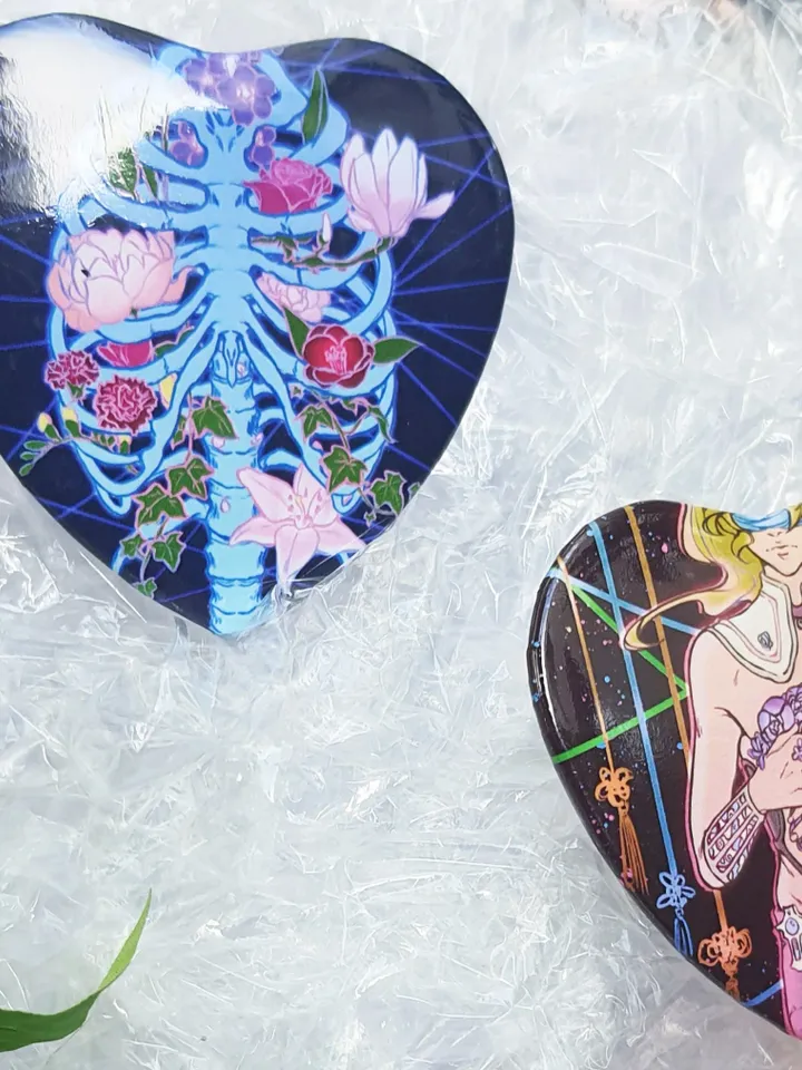 Button Heart Shaped | Carpe Diem Memento Mori | Badge | Decora | Gothic Lolita Style | ita-bag | decoration ita-bag | button flowers