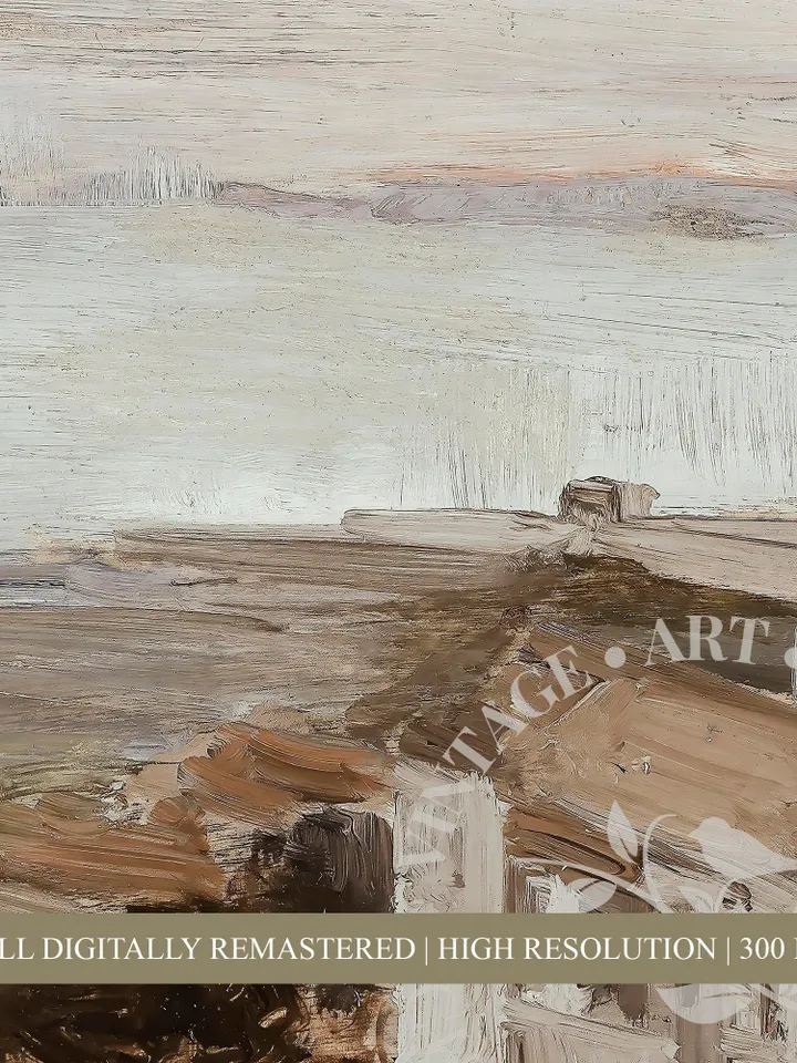 Warm Tone Coastal Wall Art, Vintage Landscape Painting, PRINTABLE Downloadable Home Decor | 301