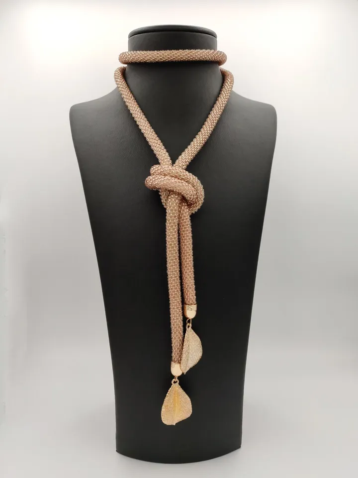 Gold color crochet lariat, Beaded long lariat, gold color lariat, Beaded crochet rope necklace, long necklace, handmade beaded necklace