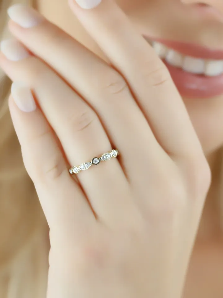 WOMEN DIAMOND RING | Diamond Wedding Ring Band | Art Deco Jewelry | Women Wedding Gift | Handmade Minimalist 14k Solid Gold Ring Band