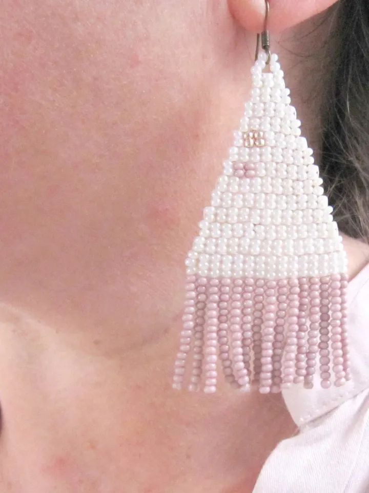 White Pastel, Beaded Earrings, Fringe Earrings, Statement Abstract, Chandelier Boho Handwoven Earrings, Gift for woman, christmas gift