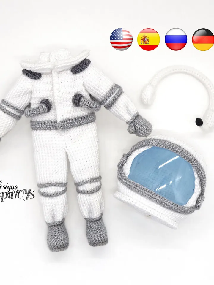 Crochet Pattern Outfit for Doll in Astronaut costume, Amigurumi Spaceman doll pattern
