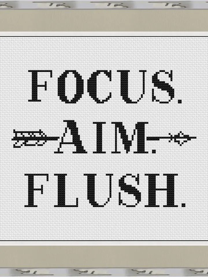 Funny Cross Stitch Pattern Focus Aim Flush, Subversive Cross Stitch pattern modern Xstitch, Poop cross stitch picture