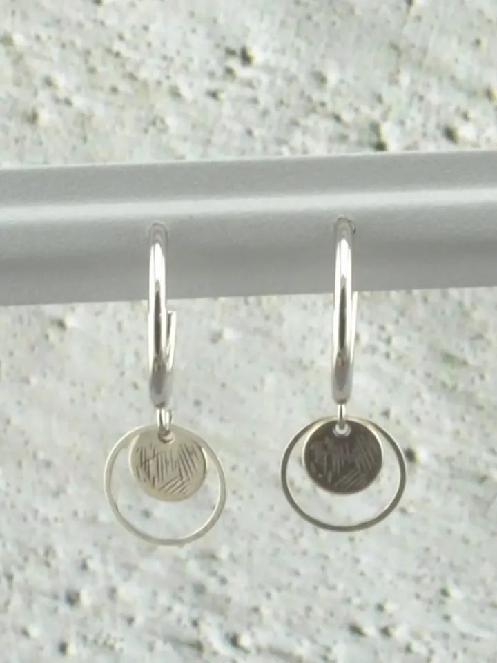 Dangle Hoops with Coin Charm, Silver Circle Disk Earrings, Dainty Minimalist Jewelry Women, Boho Open Hollow Hoops with Coins, Gifts for Her