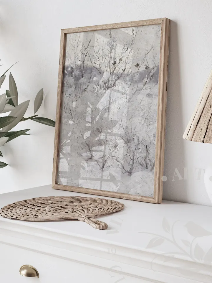 Vintage Winter Wall Art, Farmhouse Decor PRINTABLE Art, Snowy Tree Oil Painting, Landscape Wall Decor Downloadable | 218