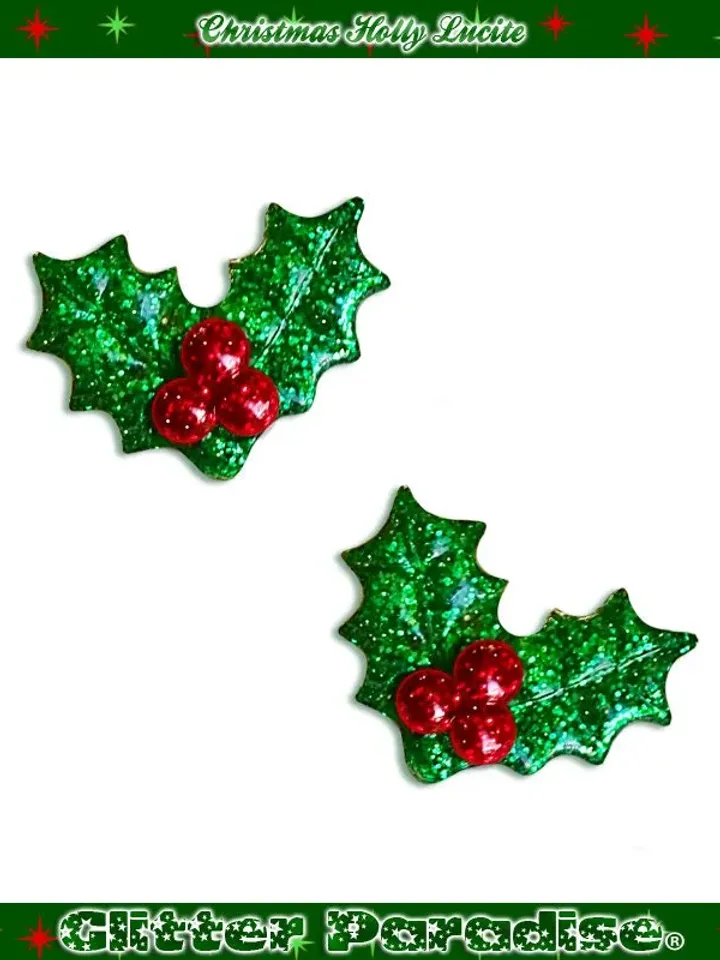 Christmas Holly - Set Brooch and Earrings - Retro Christmas Jewelry - Merry Christmas - Holly Berries - Holly Jewelries - Glitter Paradise®