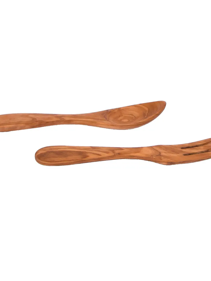 Salad Server Set (Fork + Spoon) - Made of Olive Wood - 17 cm / 6.69" - AKwood 100 percent bio products for kids and adults