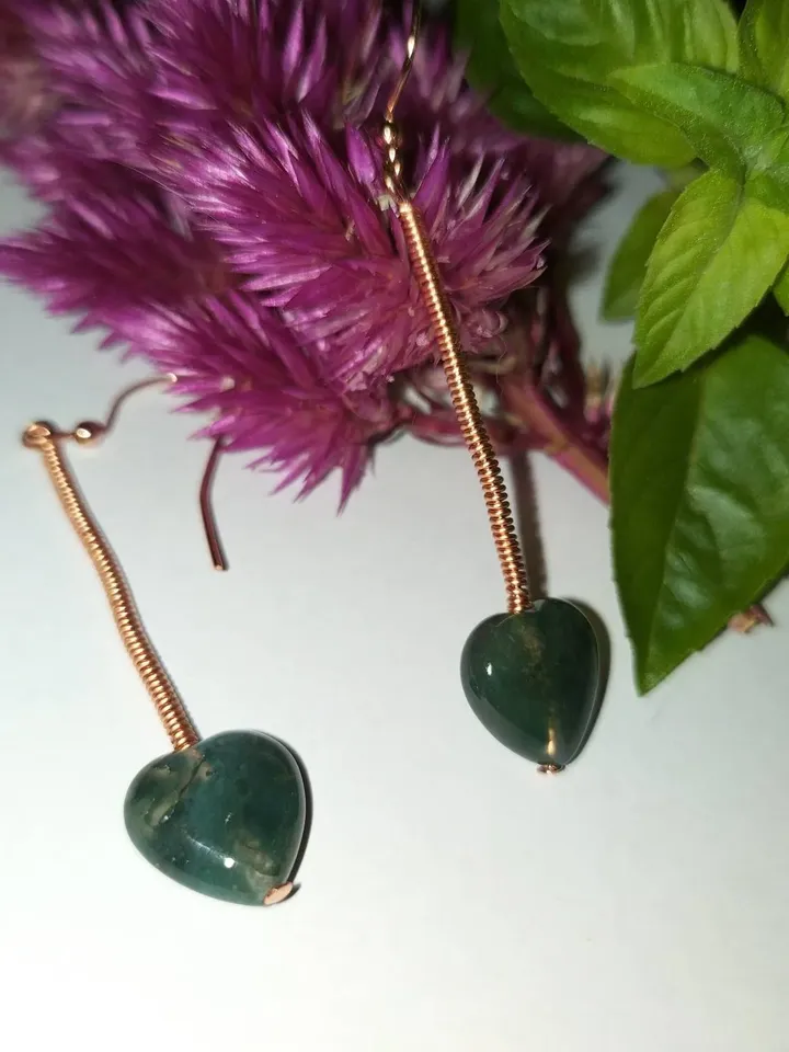Copper earrings with musk agate copper earrings with moss agate