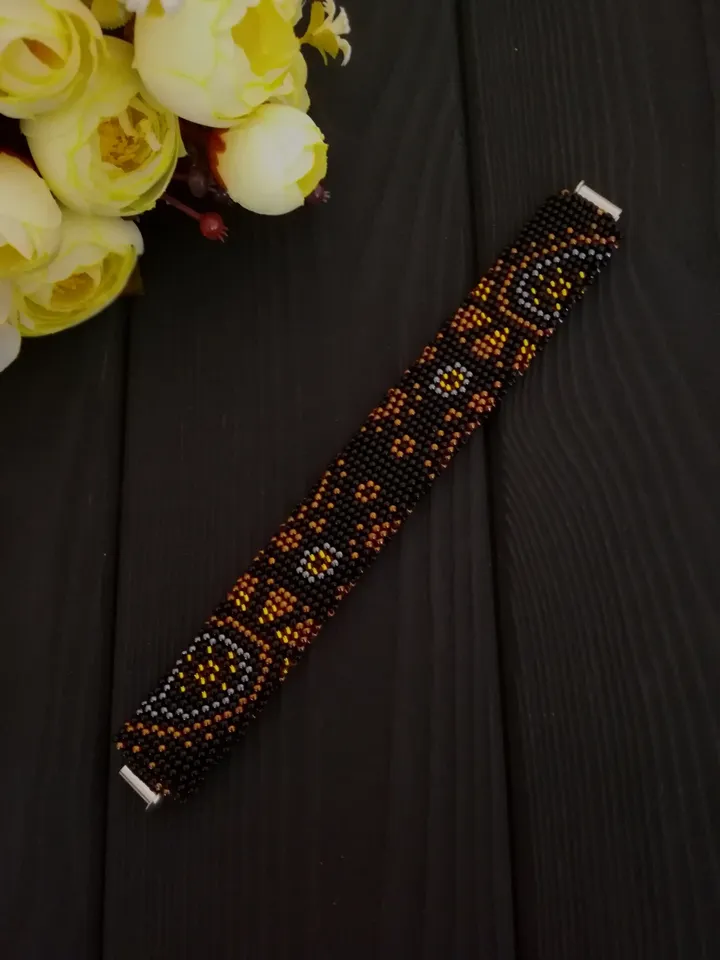 Glass Seed Bead Crochet Bracelet , Beaded Bracelet , Destash Crochet Bead Jewely