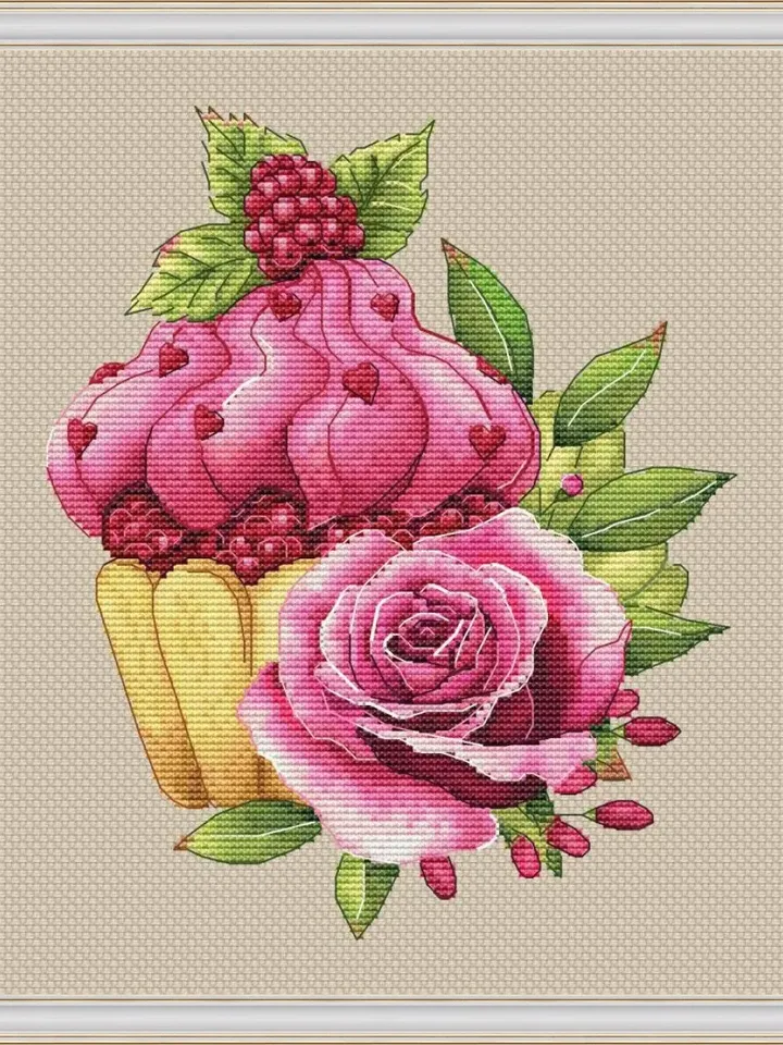 Cupcake Cross Stitch Pattern PDF, Raspberry Cross Stitch, Sweets Cross Stitch Pattern, Dessert Cross Stitch, Digital Cross Stitch PDF