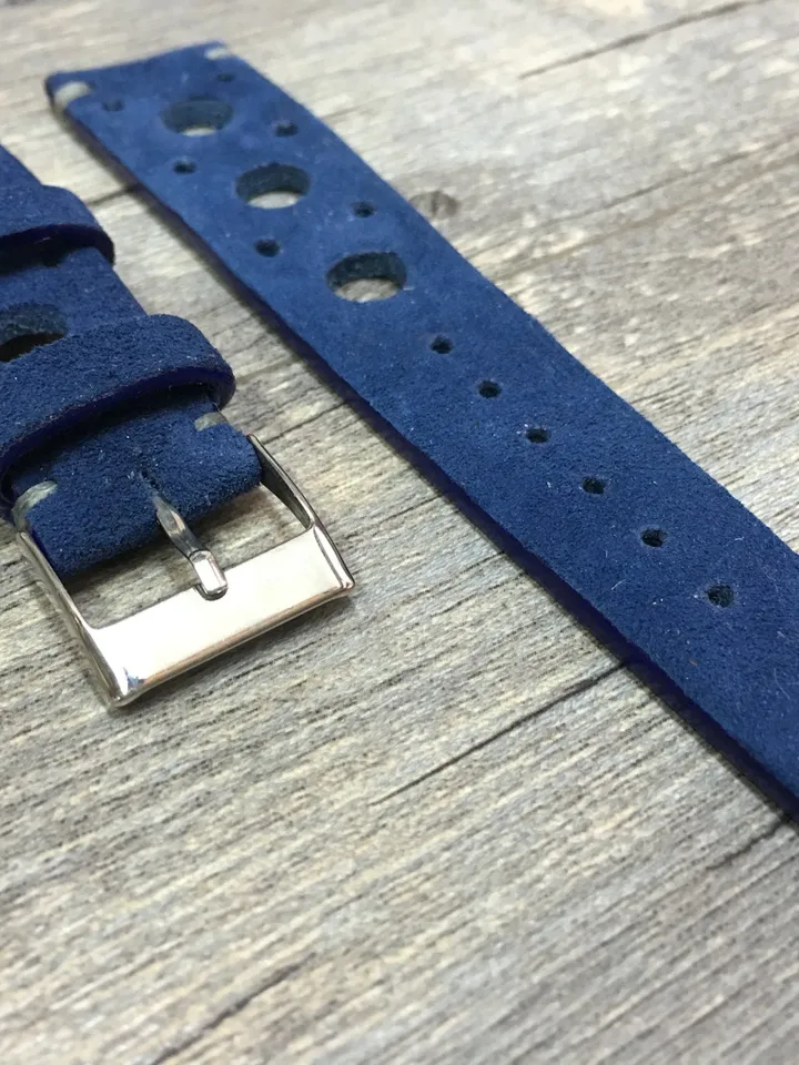Rally Watch strap, Leather watch band,Suede Blue watch band, Racing watch band, 22mm strap, 22mm watch band, 20mm watch strap, FREE SHIPPING