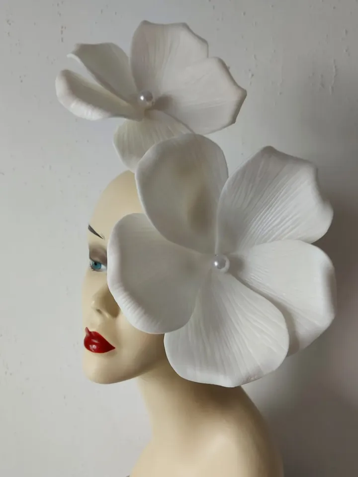 Large flower fascinator Branch pearl clematis wedding headdress, Kentucky Derby Hat, bridal hair pin, Church Hat