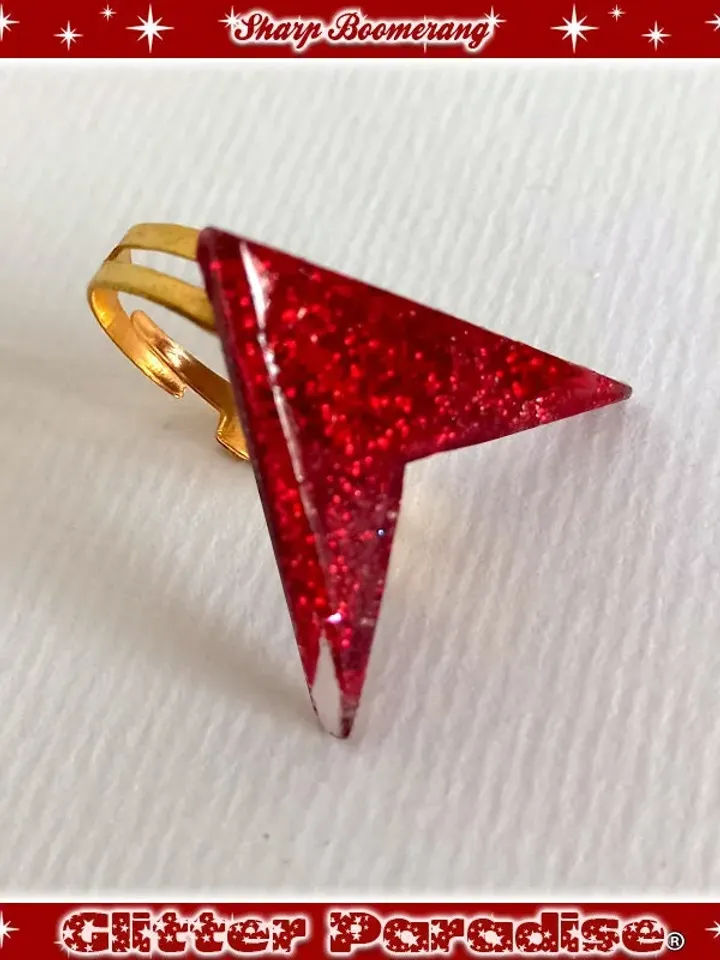 Lucite Sharp Boomerang Dust - Ring - Confetti Lucite - Atomic Boomerang - Mid-Century Modern - 1950's - Vintage Inspired - Glitter Paradise®