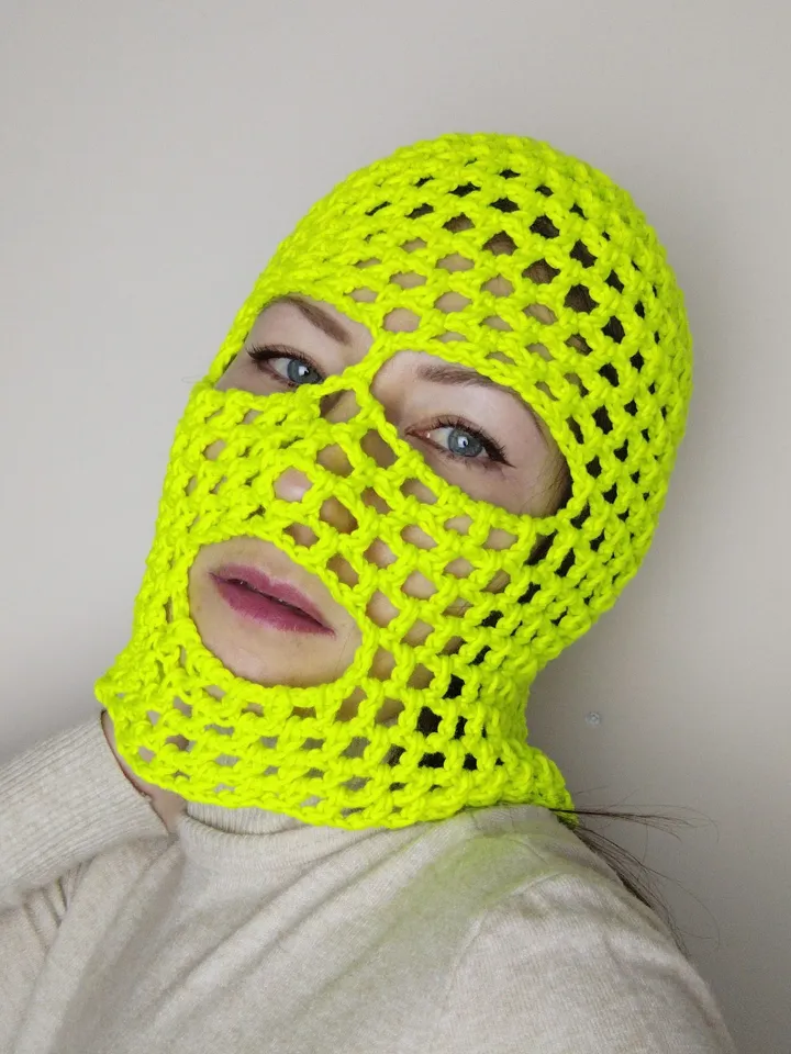 Mesh balaclava hood unisex Fluorescent balaclava crochet Fishnet face covering Rave balaclava neon green
