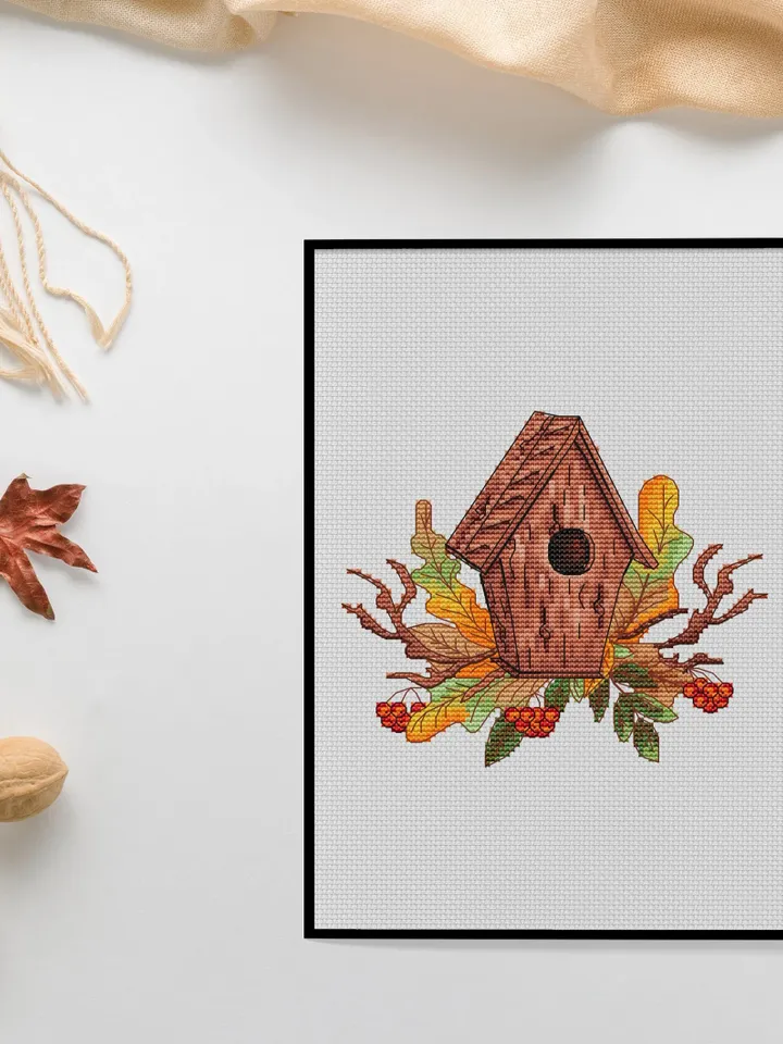 Bird house Cross Stitch Pattern, House Cross Stitch Pattern, Birdhouse Cross Stitch, Autumn Cross Stitch Pattern, Instant Download PDF