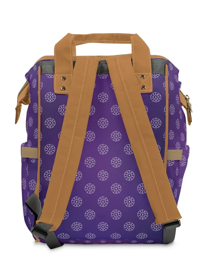 Purple Polyhedral Dice TTRPG Backpack | Tabletop Roleplaying Game Bag, LARP Pack, Bag of Holding, DnD Dice Set Pattern, Gift for Geeks