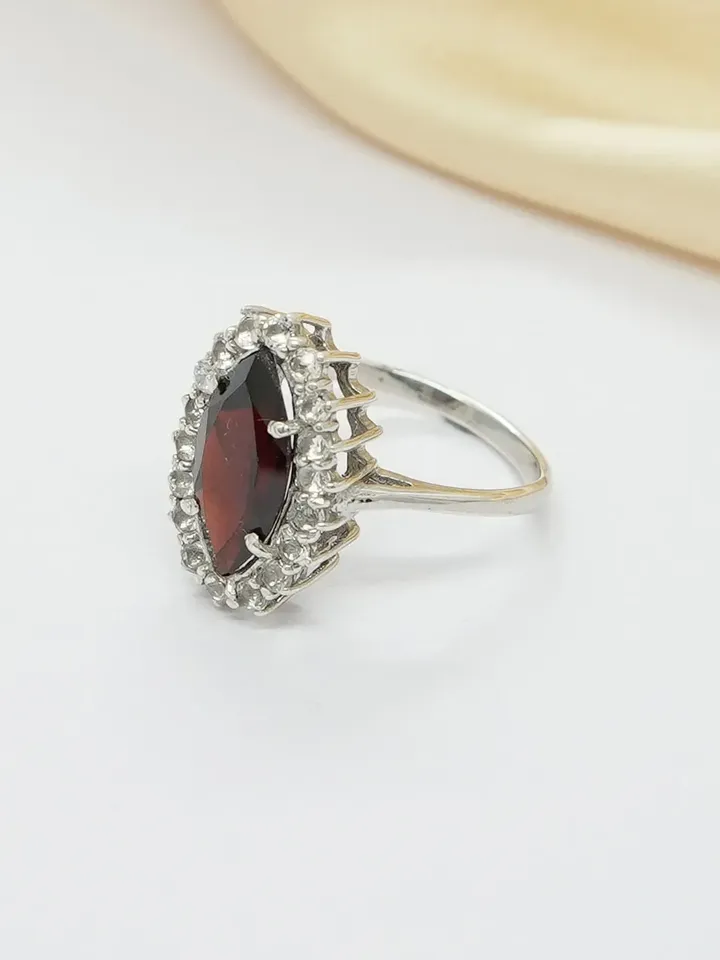 Natural Garnet Ring, 925 Sterling Silver Ring, Garnet Engagement Ring, Anniversary Gift, Women Ring, Garnet Jewelry, Bridal Ring