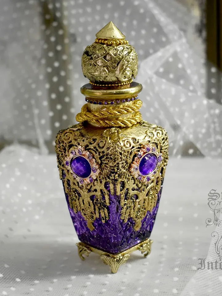 Lilac glass bottle for perfumes or aromatic oils dressing table decoration