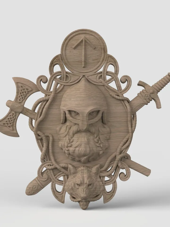 3D Model STL CNC Router file 3dprintable Thor Panel with Wolf