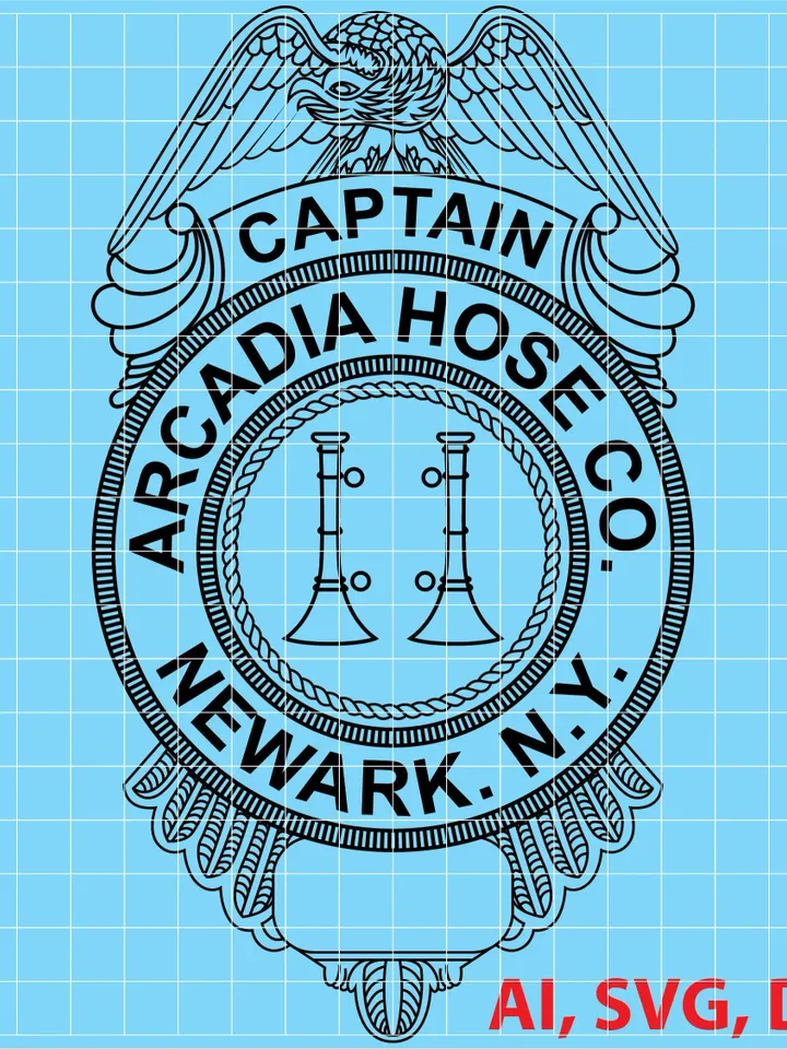 Newark Arcadia Hose Co Captain Logo, Seal, Badge, Custom, Ai, Vector, SVG, DXF, PNG,