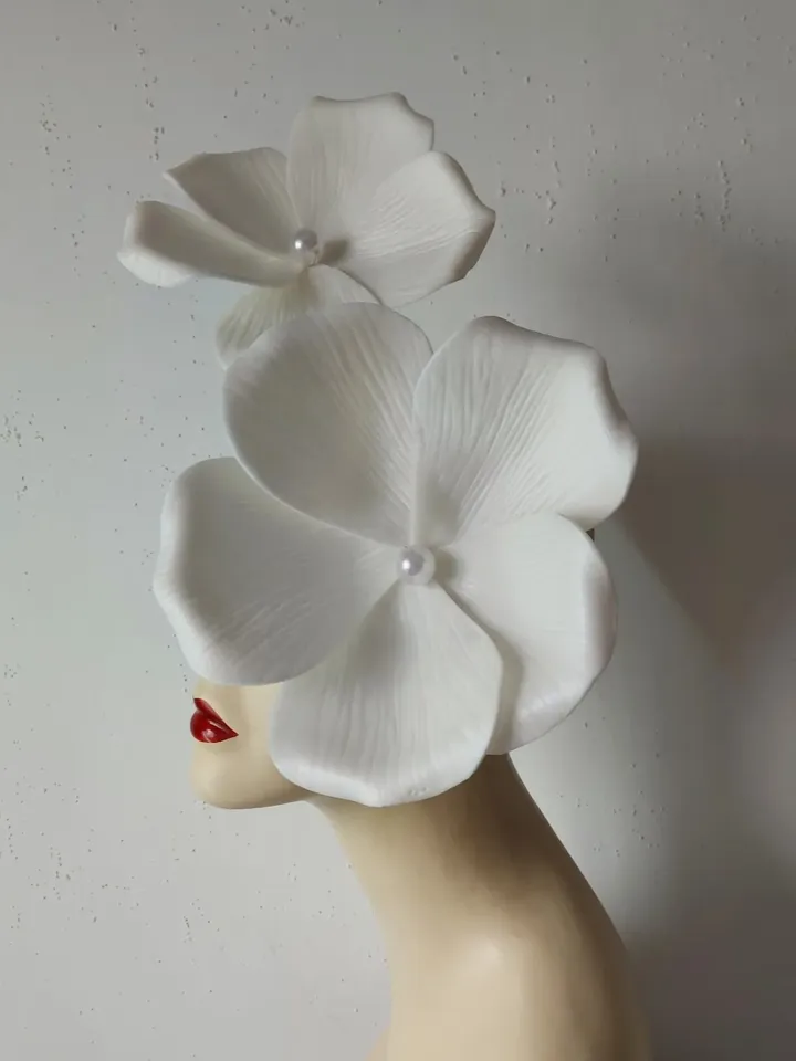 Large flower fascinator Branch pearl clematis wedding headdress, Kentucky Derby Hat, bridal hair pin, Church Hat