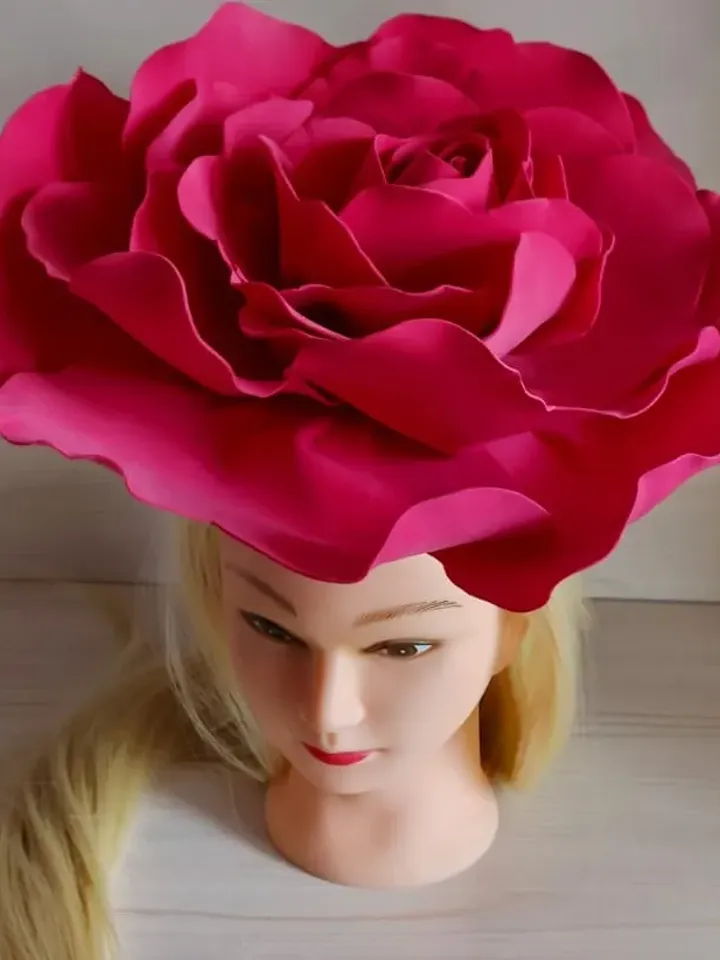 Big Rose Derby hat Wedding Fascinator 13" Bridal Headband crimson giant flowers Hair Clip Vintage hairpins